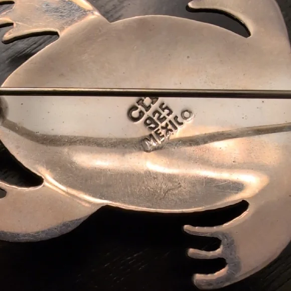 Cii 925 Mexico Sterling Silver Ocean Jasper Sea Turtle Brooch Pin Vintage - Picture 5 of 9